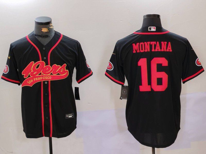 Men San Francisco 49ers #16 Montana Black gold Joint Name 2024 Nike Limited NFL Jersey style 1